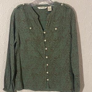 Orvis Olive Patterned Button-Down Shirt Size Small Cabincore Outdoor Lifestyle